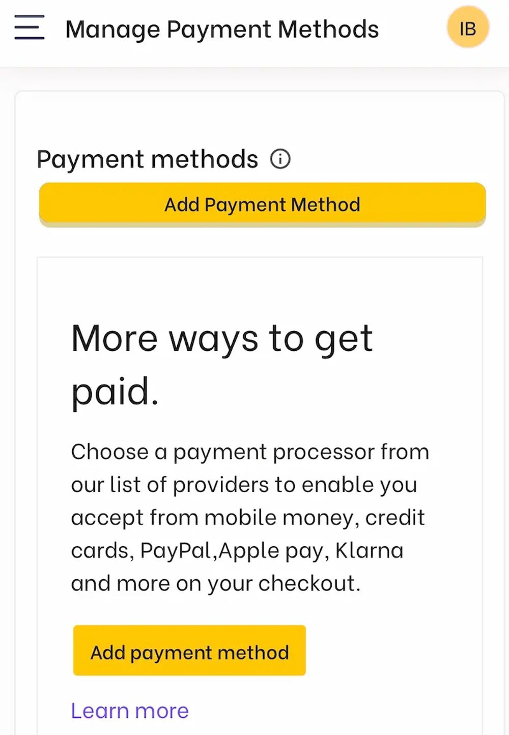 BareConnect payment settings showing integration options