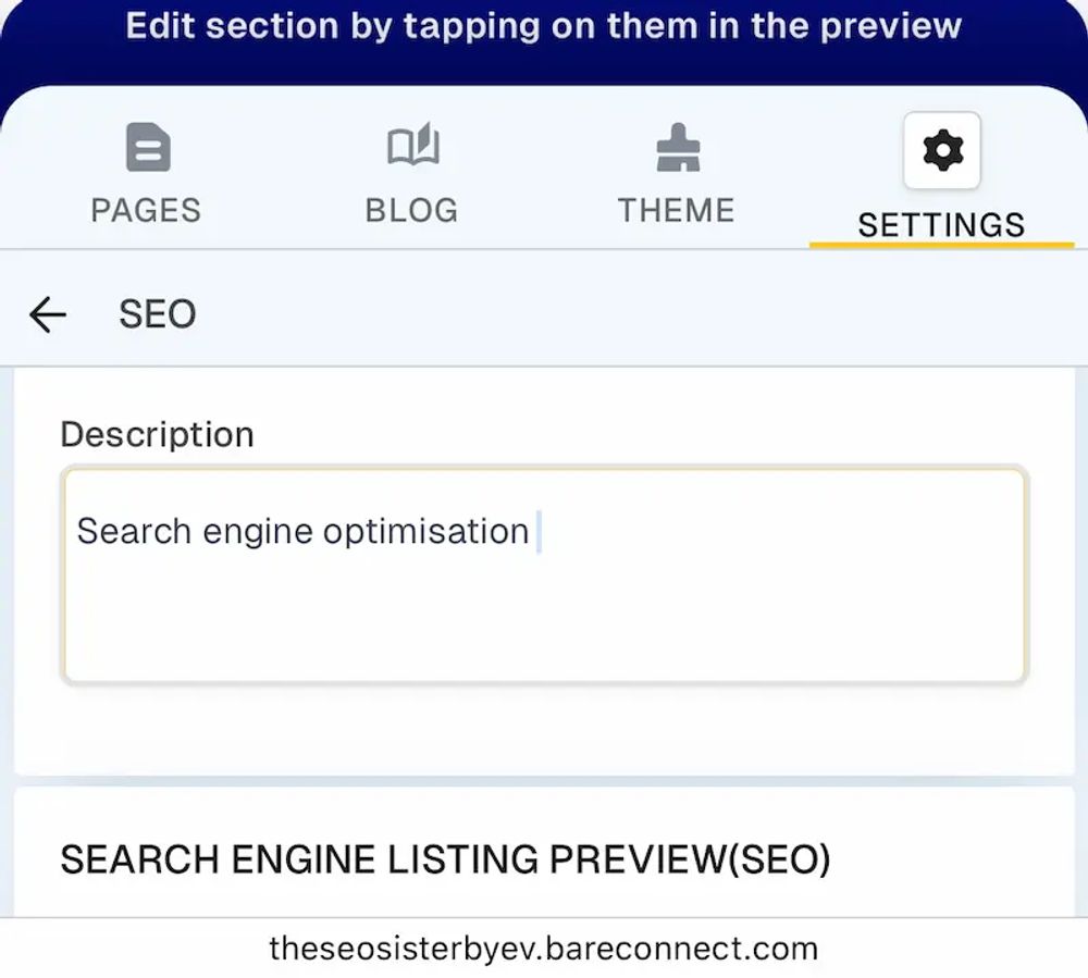 Adding keywords to website pages on BareConnect